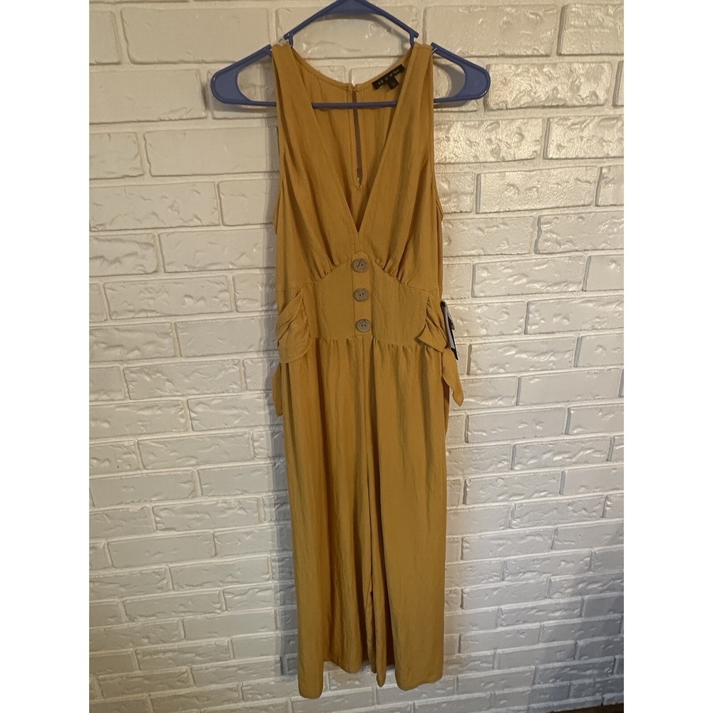 As U Wish Woman's Mustard Yellow Cropped Romper Size L Wide Leg
